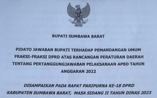 DPRD KSB Gelar Paripurna Untuk Agenda Jawaban Bupati Atas Pemandangan Fraksi