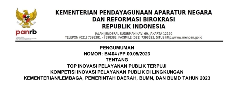 Luar Biasa, Pemerintah KSB Miliki Top Inovasi Pelayanan Publik Terpuji