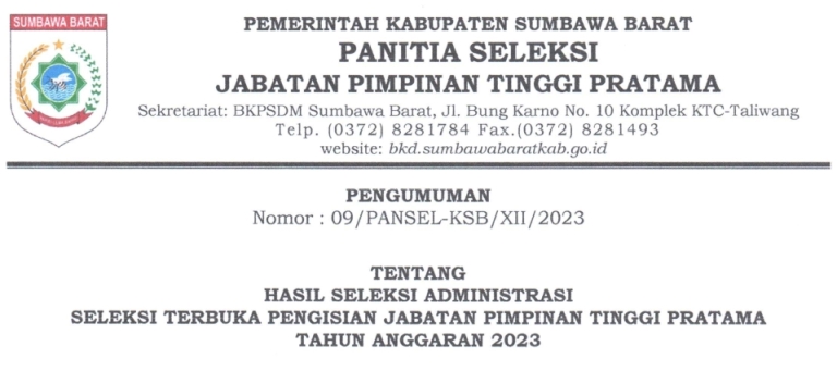 Hasil Seleksi Administrasi Calon Pejabat Eselon II Diumumkan